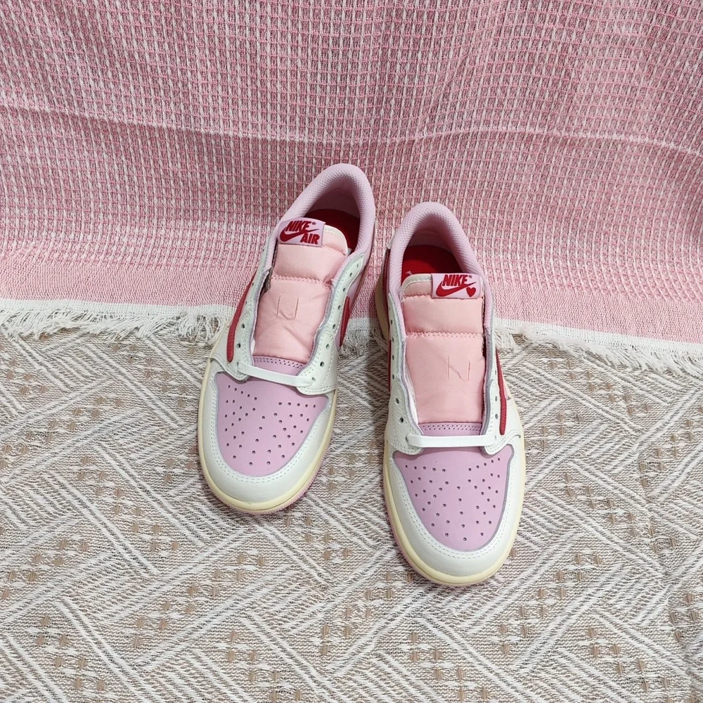 Travis Scott Pink and White Women's Low-Top Sneakers - Picture 1 of 7